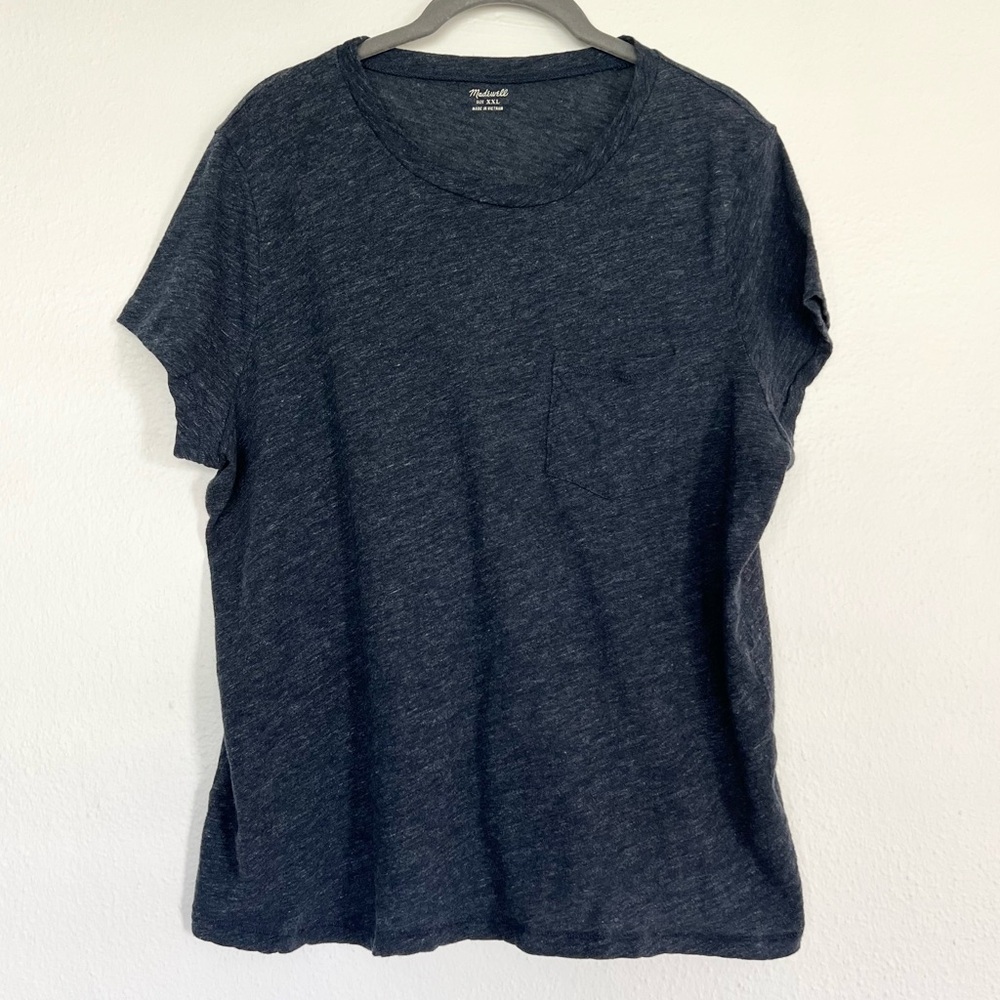Madewell Heathered Navy Blue T-shirt with Pocket